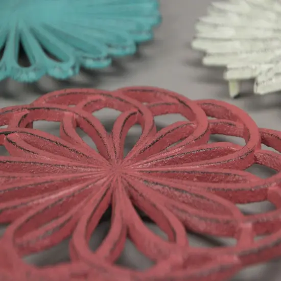 Set of 3 Cast Iron Floral Bloom Kitchen Trivets Decorative Wall Hangings {5}