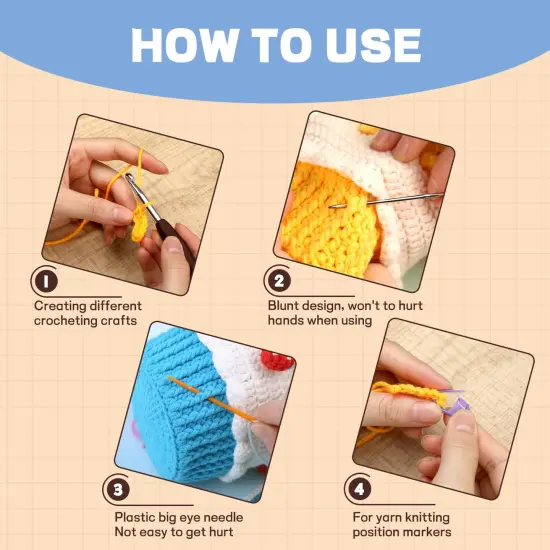 9 Pieces Crochet Hooks, 2mm-6mm Multicolor Extended Crochet, Ergonomic Handle Crochet Hooks Set for Beginners Adults with Stitch Markers and Knitting Needles {6}