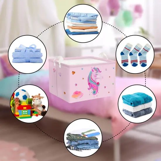 Adorable Pink Unicorn Basket for Girls Rectangle Cloud Star Heart Shelf Basket Clothes Books Toy Storage Cube, 21L {3}