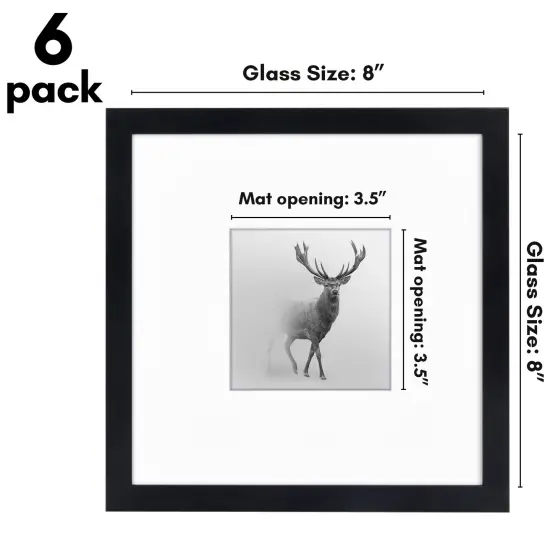Americanflat 8x8 Square Picture Frames for Grid Gallery - Set of 6 and 9 - 4x4 with Mat or 8x8 without Mat - Square Grid Picture Frames - Shatter Resistant Glass - Hanging Hardware - Includes Easel - Black {8}