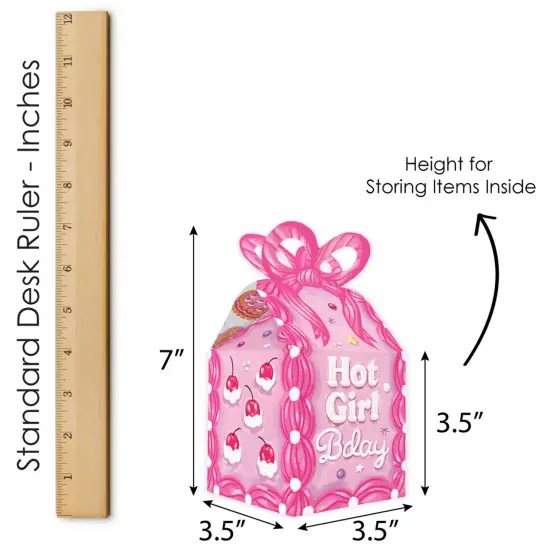 Big Dot of Happiness Hot Gir Bday - Square Favor Gift Boxes - Vintage Cake Birthday Party Bow Boxes - Set of 12 {7}
