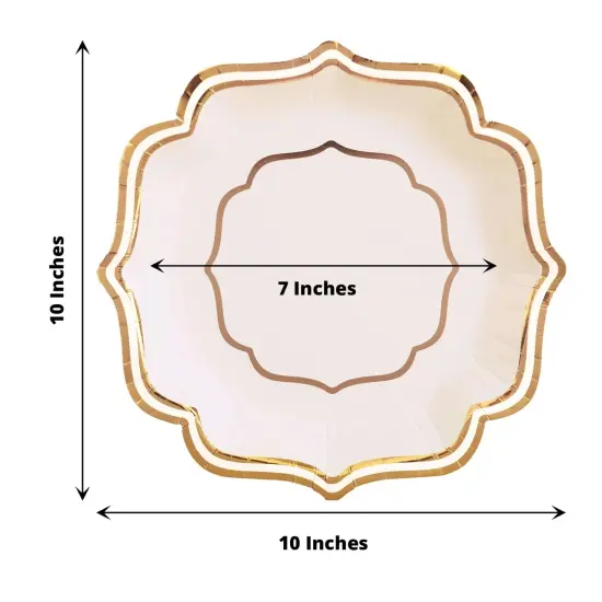 25 Disposable 10" Dinner Salad PAPER PLATES White and gold {3}