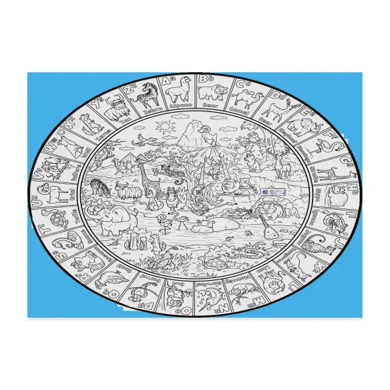 ABC'S Animals Learning Coloring Poster Washable Circle Rug Preschool Toddler Kindergarten Activity Art Homeschool Daycare Decor For Playroom {3}