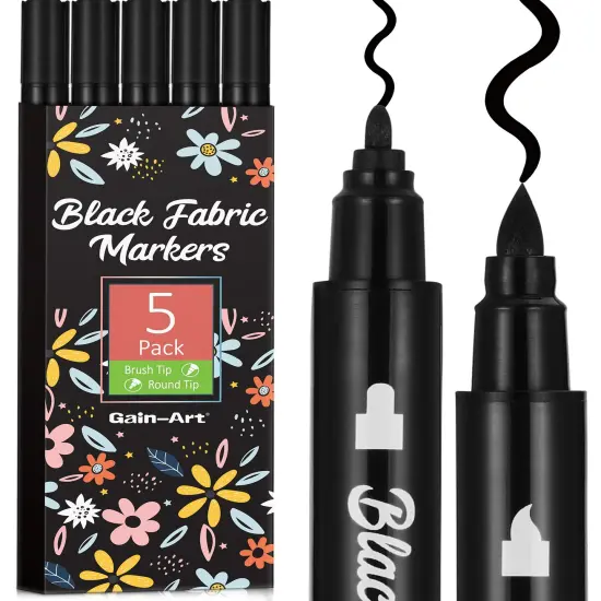 Black Fabric Markers - Dual-Tip Fabric Markers Permanent for Clothes - Non-Toxic Fabric Paint Pens for Personalizing Shirts Bags Hats Canvas, and Textiles {2}
