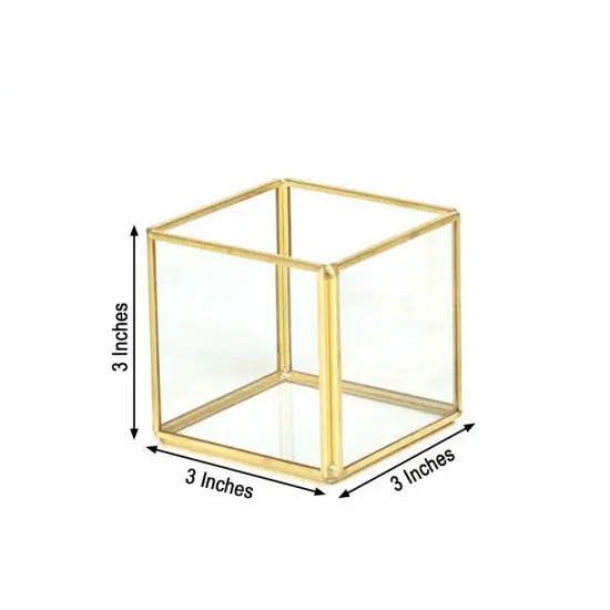 3 Gold Clear Glass Metal Frame CANDLE HOLDERS {2}