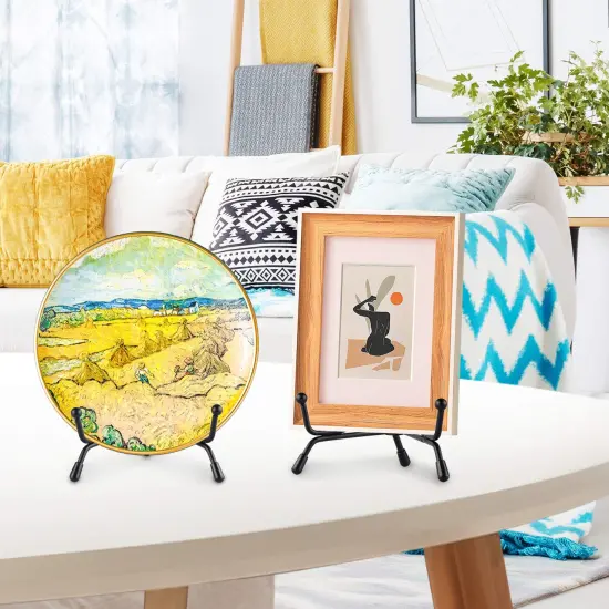 Mocoosy 4 Pack Improved Anti-Slip Plate Stands for Display, 4 Inch Plate Holder Display Stand, Picture Frame Holder Stand, Black Iron Easel Stands for Photo, Decorative Plate and Tabletop Arts {3}