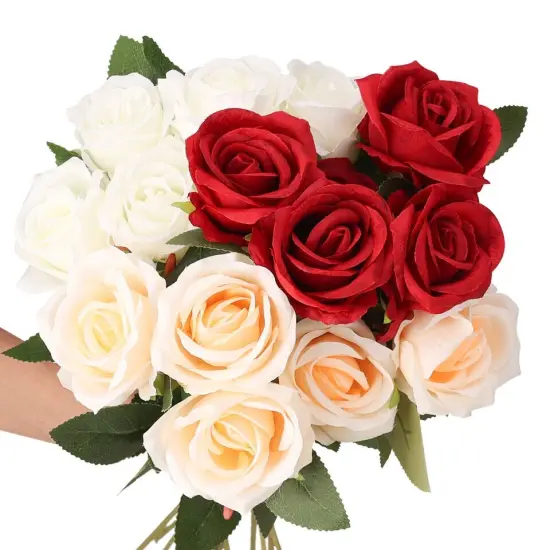 5Pcs Red Roses Artificial Flowers Bouquet Champagne {2}
