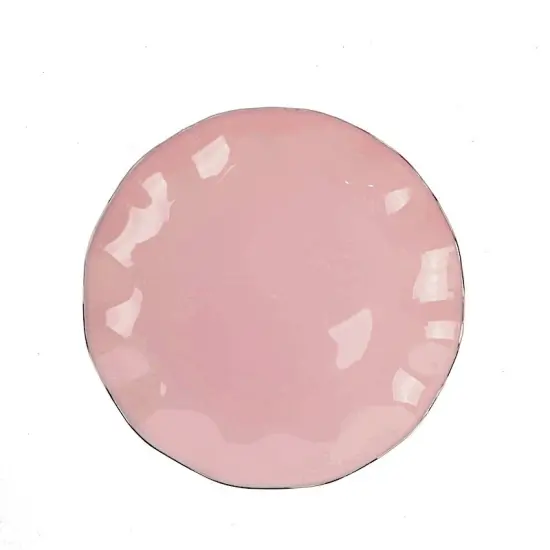 9" Round Disposable Salad Dinner Plastic Plates Gold Wavy Trim Dusty rose {1}