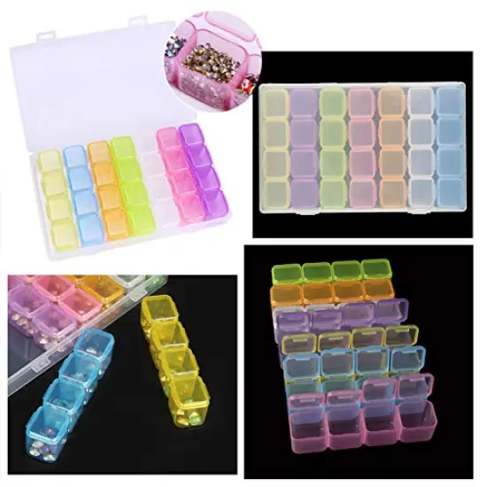 2 Pieces 28 Grids Colorful 5D Diamond Painting Embroidery Box, Accessories Storage Containers Adjustable Bead Case with 196 Pcs Label Stickers (28 Grids-2pack Colorful) {4}