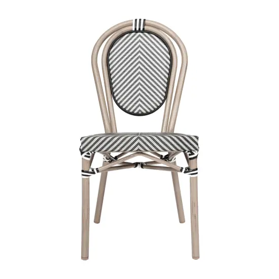 Merrick Lane Mael Stacking Thonet Bistro Style Chair with Textilene Seat and Bamboo Finished Metal Frame for Indoor/Outdoor Use Black&White/LightNat {6}