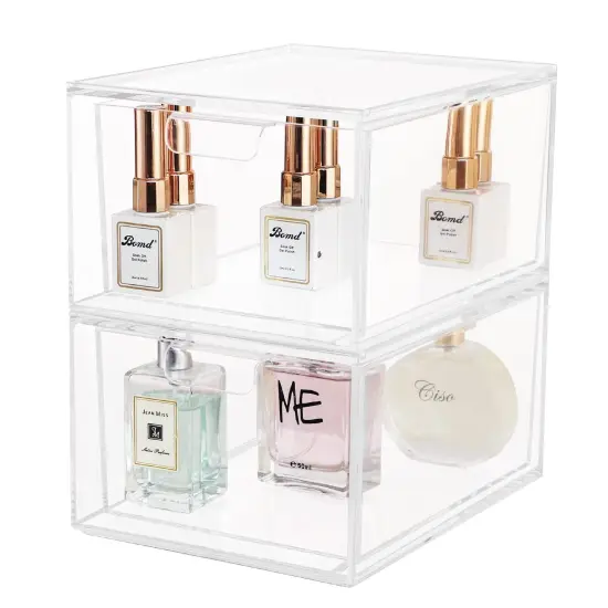 2 Pieces Stackable Makeup Organizer Storage Drawers 4.5'' Tall Acrylic Cosmetic Display Case Clear Bathroom Plastic Storage Bins For Vanity,Under Cabinets,Pantry Organization and Storage {2}