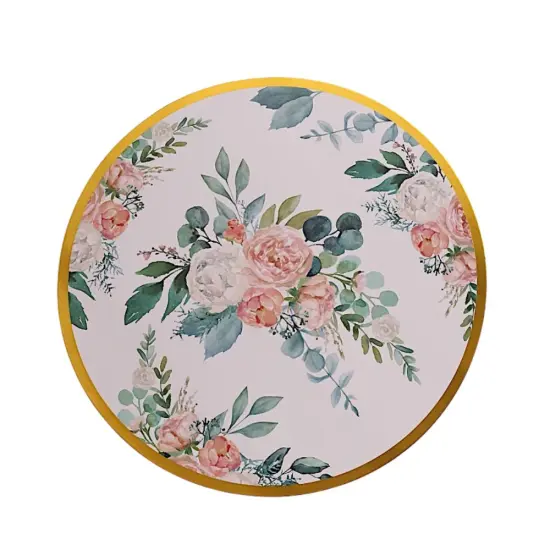 6 Floral Design Disposable Paper Charger Plates Gold {1}