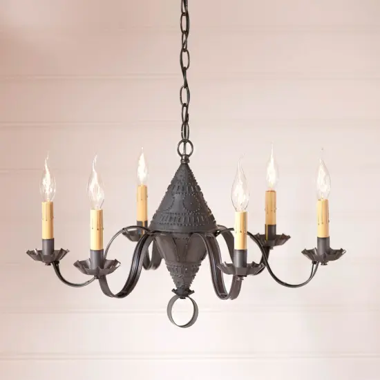 Irvins Country Tinware 6-Arm Concord Chandelier in Kettle Black {3}