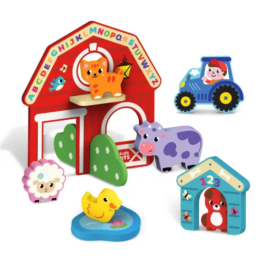 Kids Hits: Unleash Creativity with the Wooden Farm Set - Building, Matching, and Imaginative Play for Little Explorers! {1}