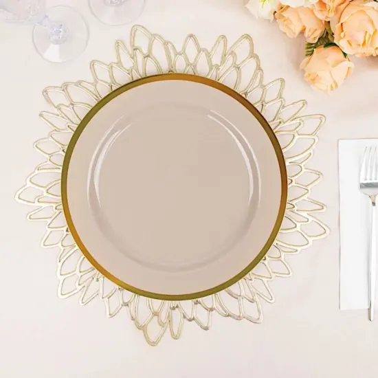 Round Plastic Dessert Plates with Gold Rim Taupe with gold {5}