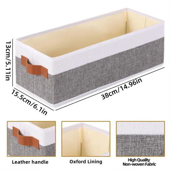 Small Storage Basket 1-Pack,Foldable Open Storage Bins, Storage Boxes with Handles, Fabric Storage Containers (White&Gray,15x6x5in {1}