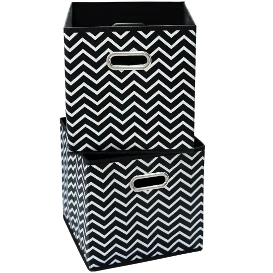2 Pieces 11 Inch Cube Storage Bins, Fabric Cubes Organizer Baskets with Handle, Foldable Basket for Closet or Collapsible Storage Box, 11x11x11 (Black Wave) {2}