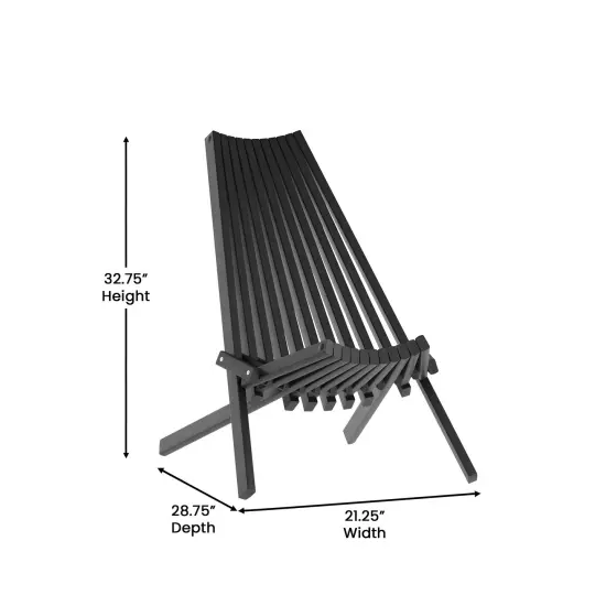 Merrick Lane Dubois Indoor/Outdoor Solid Acacia Wood Low Profile Lounge Folding Chair for Use with Backyard, Patio, Sunroom, Porch, Garden Black {6}