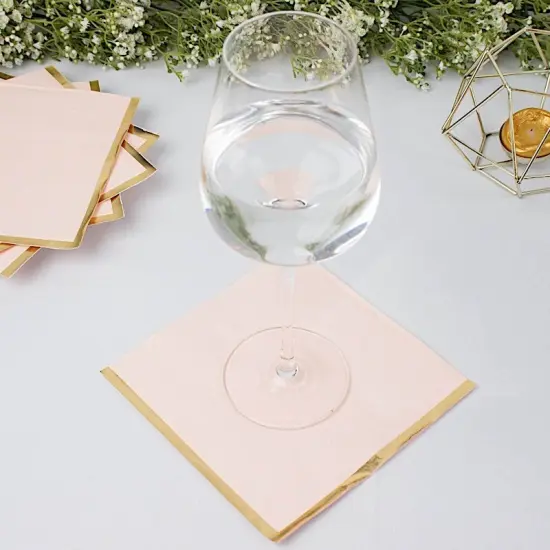 50 Pastel Gold Trim 2 Ply Paper Napkins for Events Blush {1}
