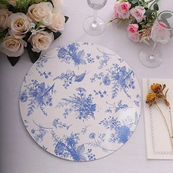 Floral Disposable Paper Charger Plates: Party Decor Blue {2}