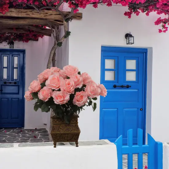 6-Pack: Pink Rose Bush with 7 Lifelike Silk Flowers & Foliage - Perfect for Bouquets, Floral Arrangements & Home Decor - Floral Home by Artificial Flowers {3}