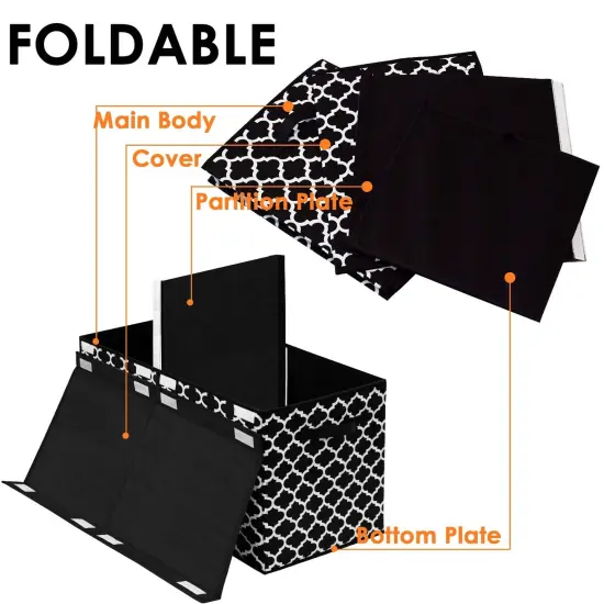 Large Toy Storage Organizer with Lid and Divider - Durable Toy Box for Boys, Kids, Toddler, Collapsible Toy Chest for Living Room Area, Playroom, Nursery, Black {6}