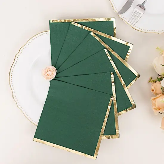 50 Pastel Gold Trim 2 Ply Paper Napkins for Events Hunter green gold {2}