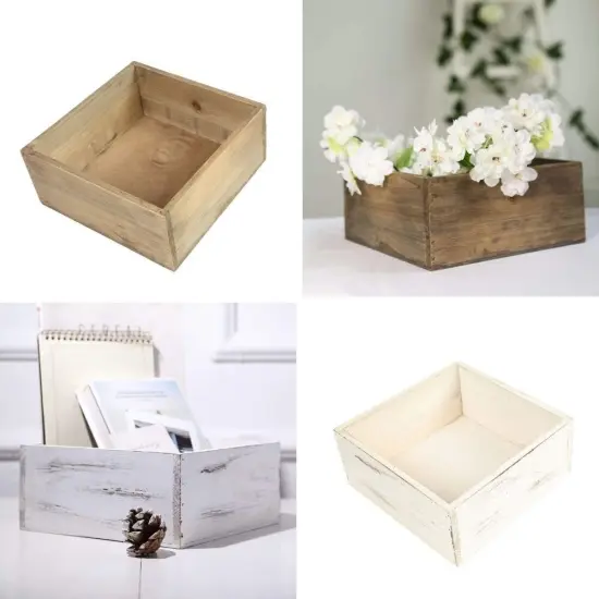2Pcs Natural Wood Rustic Square Planter Boxes White {2}