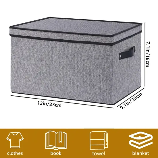 Fabric Storage boxes,Storage Baskets for Shelves with Lids, Fabric Storage Bins with Handles, Decorative Linen Closet Organizers Boxes,Small, Gray {1}