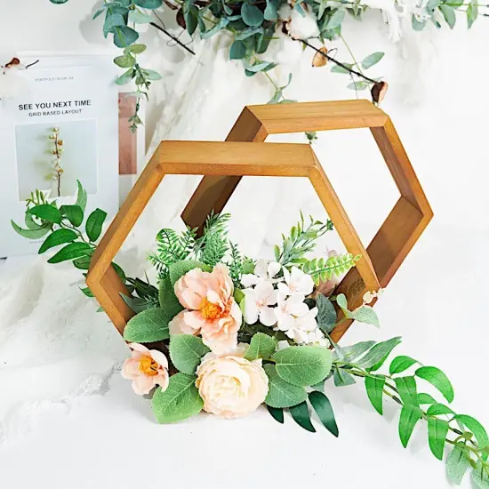 Hexagon Wood Geometric Wall Shelves: Wedding Decor Natural {1}