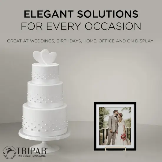 TRIPAR Square Metal Wire Stand, Brass Finish (4-Inch Depth) - Tabletop Easel Display - Handcrafted Edge Design For Sleek & Modern Look - Perfect for Books, Plates, Photos & More {3}