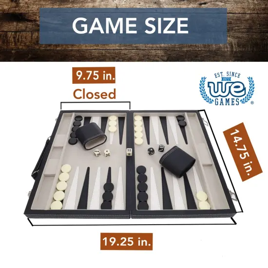 WE Games Elegant Black Leatherette Backgammon Set, 14.75 x 9.75 in. closed {4}