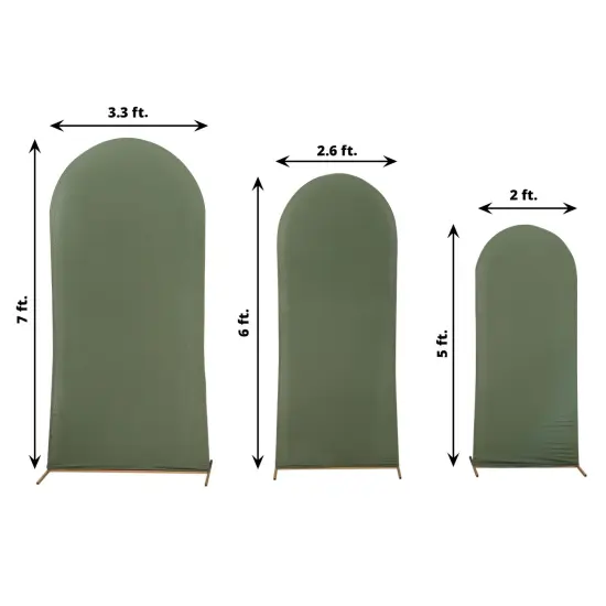 3 Fitted Matte Spandex Round Top Wedding Arch Backdrop STAND COVERS Olive green {1}