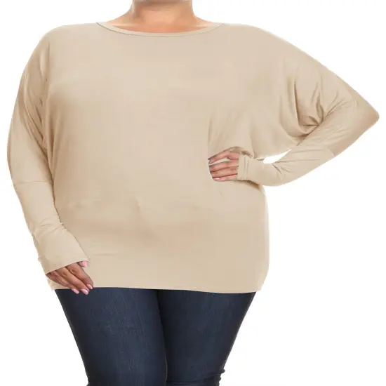 Plus Solid Jersey Knit Dolman Top Long Sleeves | RADYAN&reg; Cream {1}