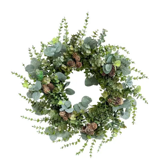 24" Faux Silver Dollar Eucalyptus Wreath - Christmas Holiday Elegant Door Decoration - Holiday Tree {3}