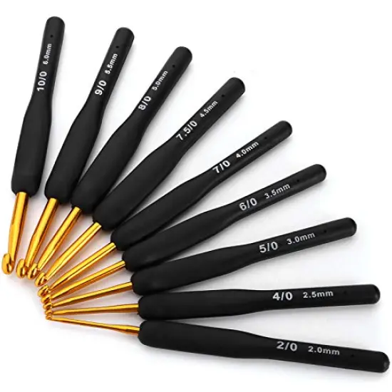 9 Pieces Crochet Hook Set 2.0mm - 6.0mm Knitting & Crochet Supplies with Ergonomic Handle Crochet Hooks Kit for Arthritic Hands Sweater Sewing Thread Black Handle Craft Accessories Knitting Tools {3}