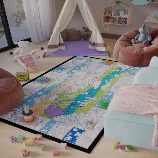 ABC'S Zoo Theme Animals Learning Coloring Poster Washable Rug Preschool Toddler Kindergarten Activity Art Homeschool Daycare Decor Playroom {2}