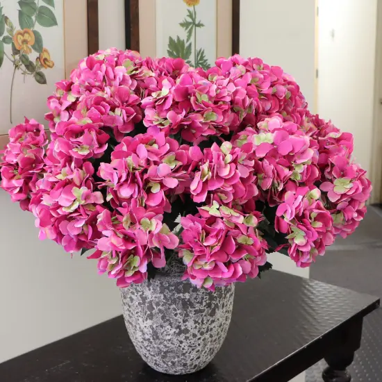 UV Fuchsia Hydrangea Bush with 7 Silk Flowers & Leaves by Floral Home&reg; {2}