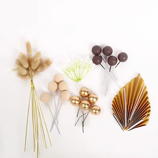 25 Assorted Palm Leaves Flower Ball CAKE TOPPERS Set {1}