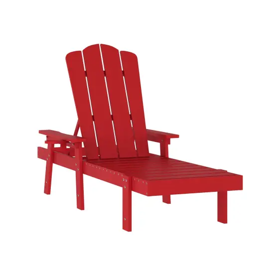 Merrick Lane Solvang Indoor/Outdoor Adjustable Adirondack Lounger with Fold Out Cupholder- Recycled All-Weather Indoor/Outdoor HDPE Lounge Chair Red {1}