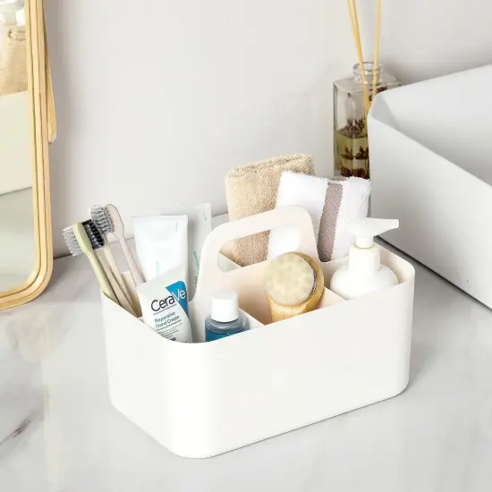 Multiuse Caddy Organizer with Handle - Stackable Plastic Bin Basket - Divided Storage Tote Holder for Art Craft Supplies, Makeup, Bathroom, Shower, Cleaning, Kitchen, Office, Dorm, Desktop - White {6}