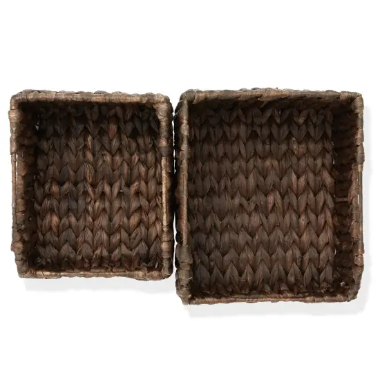 Casafield Set of 2 Water Hyacinth Pantry Baskets with Handles, Woven Storage Bin Organizers for Kitchen Shelves, Medium and Large Sizes {5}