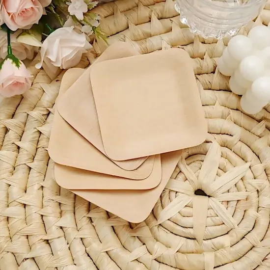 Natural Bamboo 4" x 4" Mini Square Plates {4}