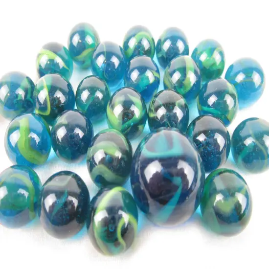 25 Glass Marbles SEA TURTLE Sea Blue/Green Translucent Game Pack Shooter Swirl {1}