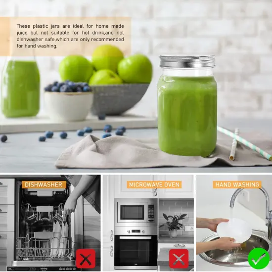 6 Pieces 16 Ounce Clear Plastic Mason Jars Containers With Screw Sealing Metal Tinplate Lids,Refillable Empty PET Plastic Slime Candy Storage Jars Containers for Home Kitchen Art Craft {3}