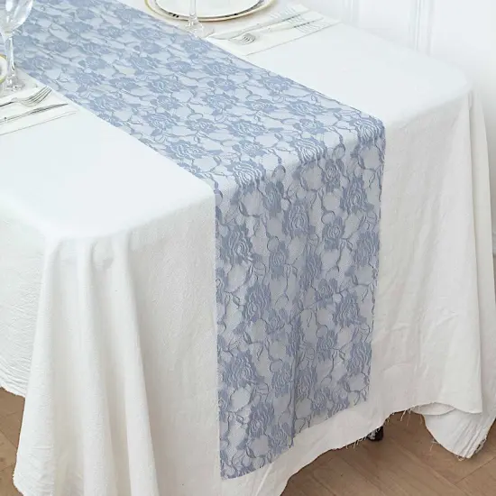 12x108 in Rose Floral Lace TABLE RUNNER White {5}