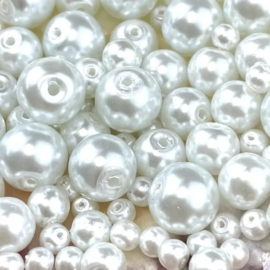 4-6-8-10mm White Glass Pearl Beads on 30-Inch Strand {5}