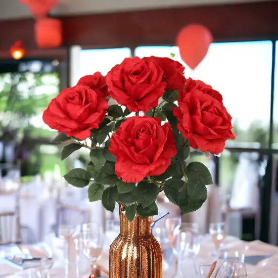 6-Pack: Red Rose Bush with 7 Silk Flowers & Foliage, Floral Home by Artificial Flowers {5}