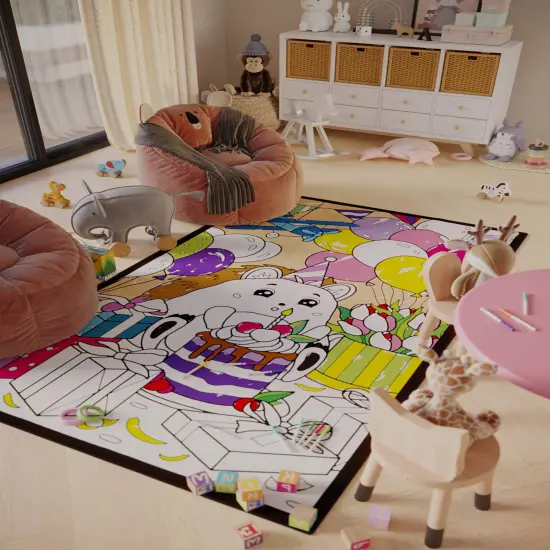 Kid Birthday Gift Woodland Nursery Animals Coloring Rug Washable Markers Toddler Preschool Kindergarten Party Activity Game 1st Birthday {1}