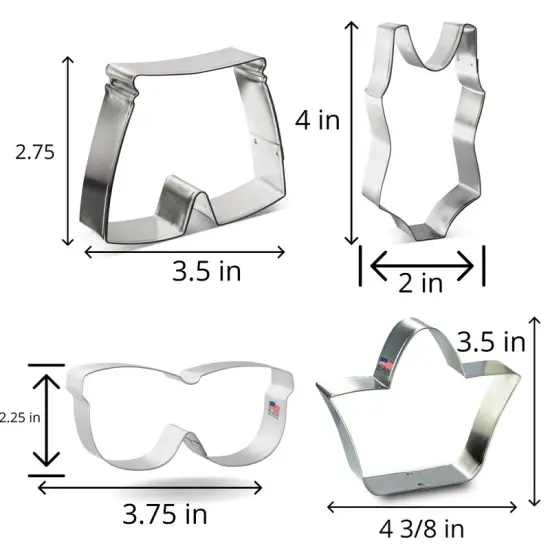 Beach Cookie Cutters 4 Pc Set. USA Tin Plate Steel - By CookieCutter.Com {2}